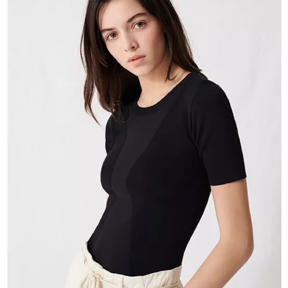 🌻Maje Black Musa Slim-Cut Short-Sleeve Knit Top Size 1 = US Size Small